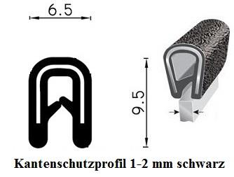 Kantenschutzprofil mit Stahleinlage für 1,5-3,5mm Bleche mit Dichtansatz  oben - signalschwarz - Kantenschutzprofil & Kederband